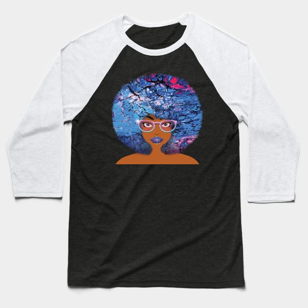 Galaxy Girl Blue Lava Afro Baseball T-Shirt by FinalBeatComics